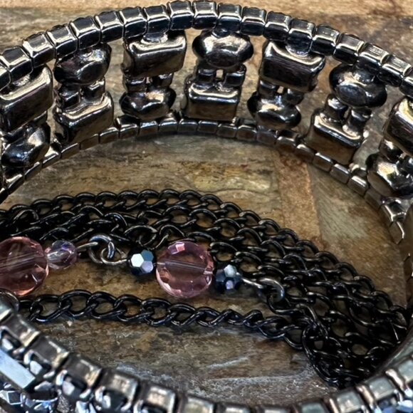 NEW - Handmade Necklace & Vintage Rhinestone Bracelet - Black, Lilac & Silver - Picture 8 of 9